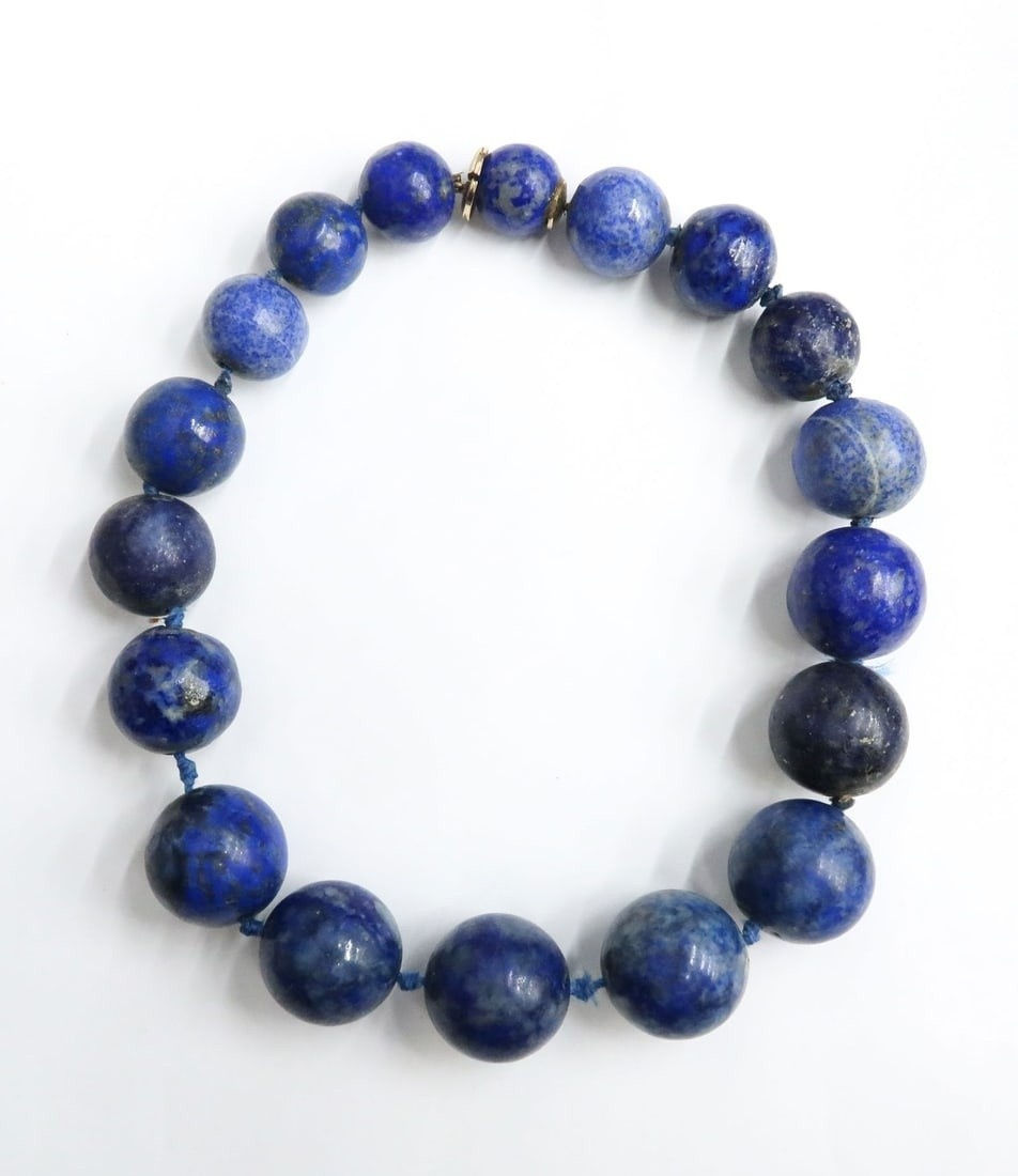 Thumbnail: 14k Yellow Gold Graduated Lapis Lazuli Beaded Necklace