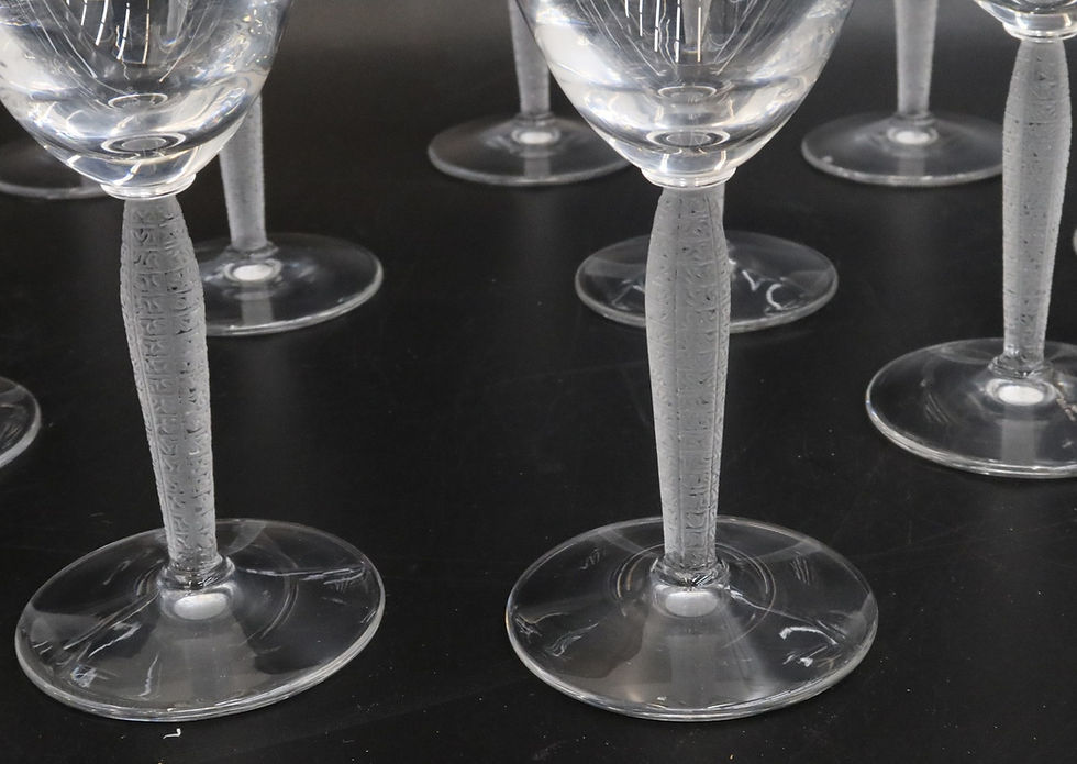 Thumbnail: 13 Lalique France Frosted and Clear Glass Water Goblets in Lourve