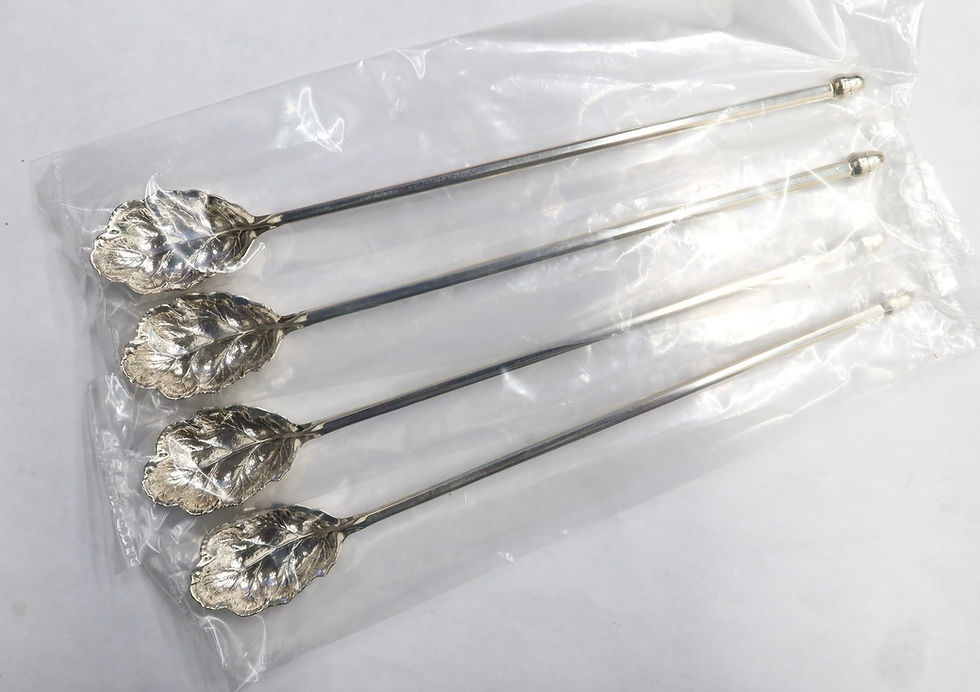 Thumbnail: 4 Buccellati 925 Italian Sterling Silver Iced Tea Spoons in Nature Leaves