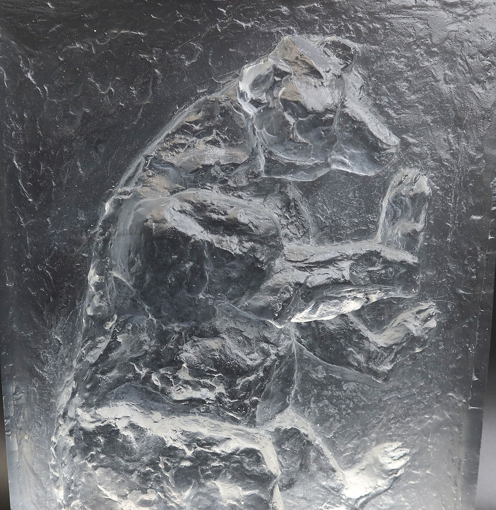 Thumbnail: Rare Baccarat France Frosted Crystal Glass Bear Relief Sculpture 1977 Ltd Ed 60