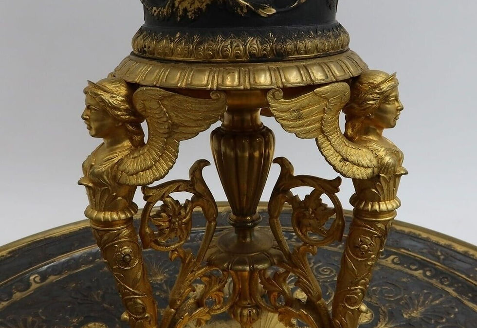 Thumbnail: French Empire Style Gilt Patinated Bronze Centerpiece Urn and Stand 19th Century