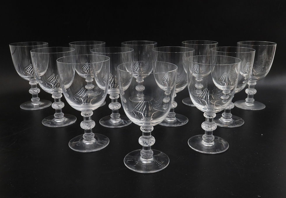 Thumbnail: 12 Lalique France Glass Tall Water Goblets in Saint Hubert Signed
