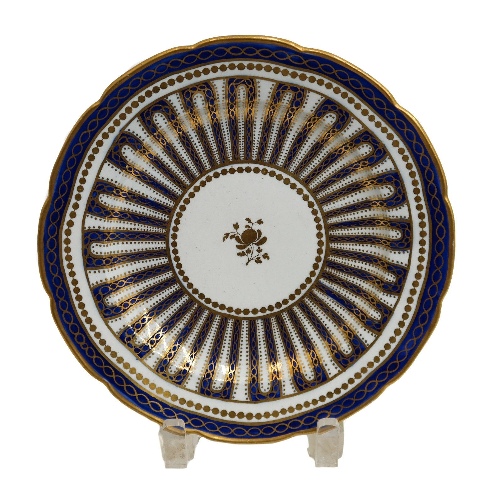 Salopian English Porcelain Scallop Rimmed Cobalt Blue and Gilt Plate circa 1780