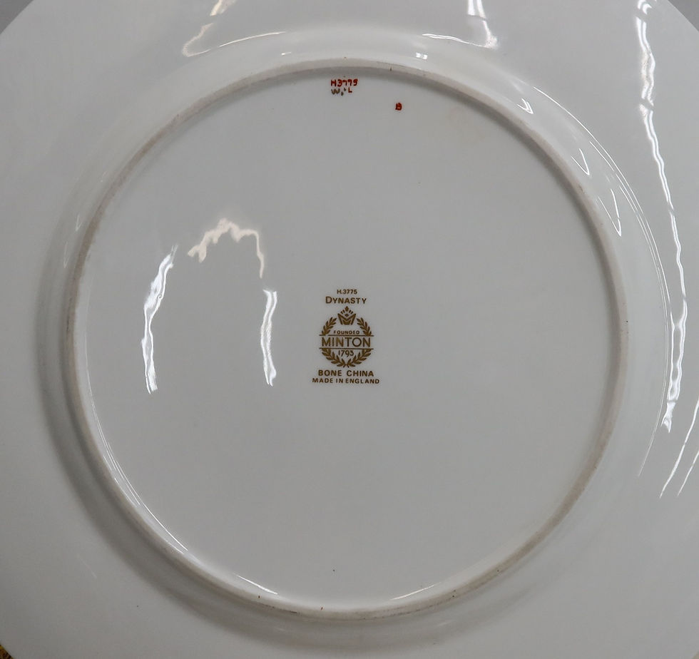 Thumbnail: 12 Minton England Porcelain Gold Encrusted Dinner Plates in Dynasty