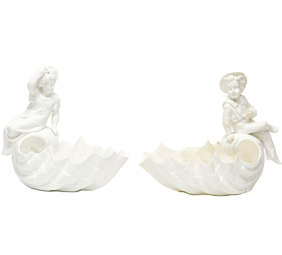 Thumbnail: Pair Royal Crown Derby Figural Children Shell Form Porcelain Dishes circa 1880s
