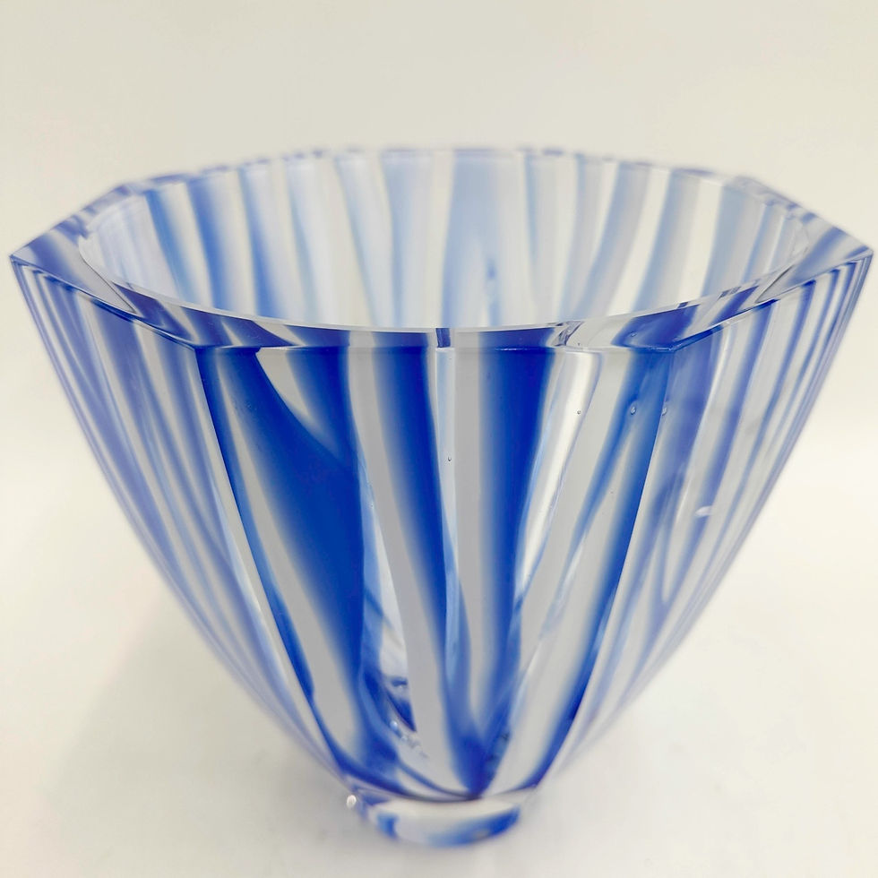 Thumbnail: Moser Czech Blue and Clear Art Glass Vase Bowl Ltd Ed/20 Artist Signed