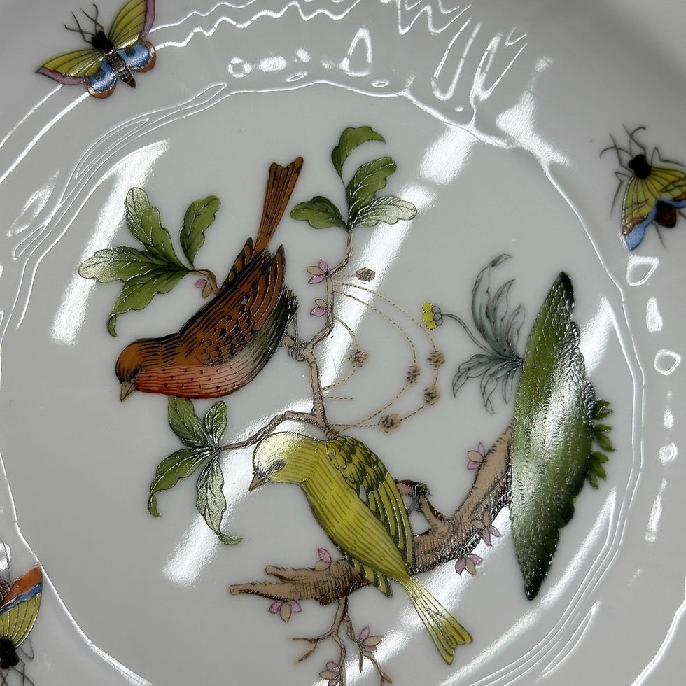 Thumbnail: 15 Herend Hungary Rothschild Birds Blue Scale Fish Net Dessert Plates 1518