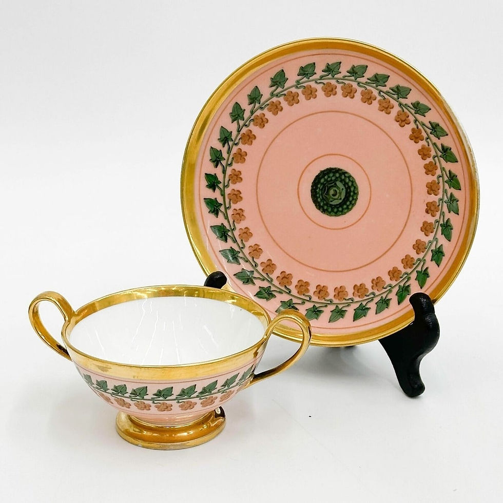 Thumbnail: Manufacture de Sevres Porcelain Two handled Cup and Saucer Pink c. 1814-24