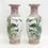 Thumbnail: Pair Large Chinese Famille Rose Enameled Porcelain Rouleau Vases Peacocks