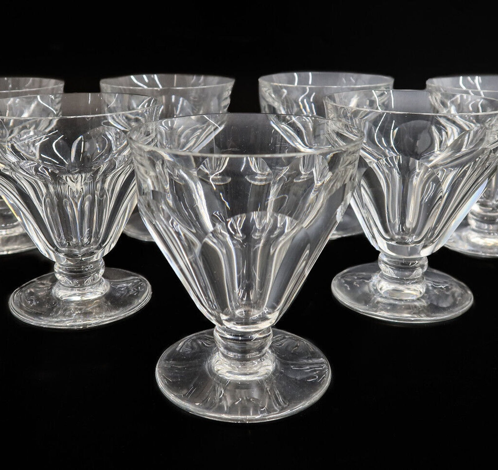 7 Baccarat France Cut Glass Claret Wine Goblets in Tallyrand Signed