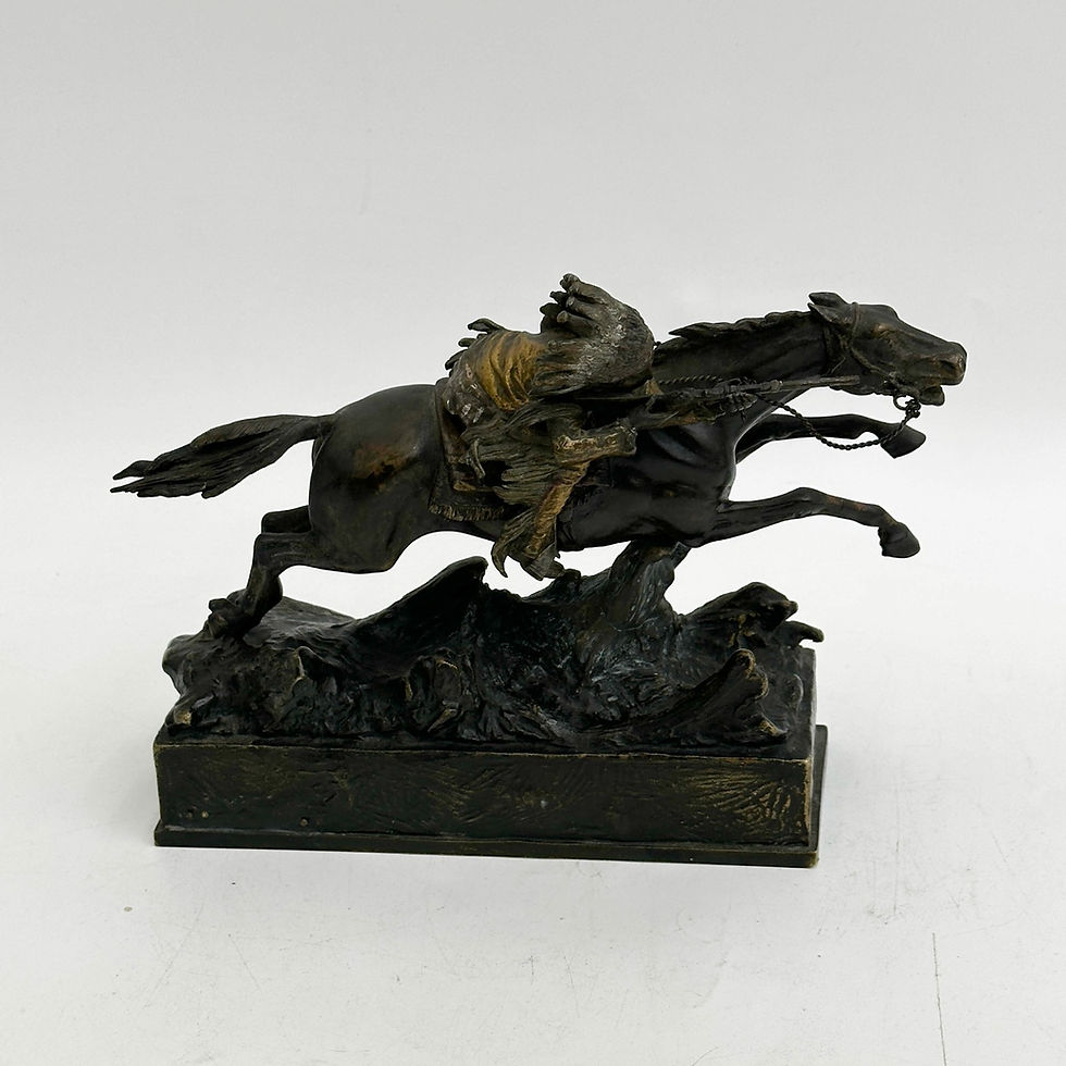 Thumbnail: Carl Kauba Austrian Painted Bronze Indian on Horseback Sculpture Signed