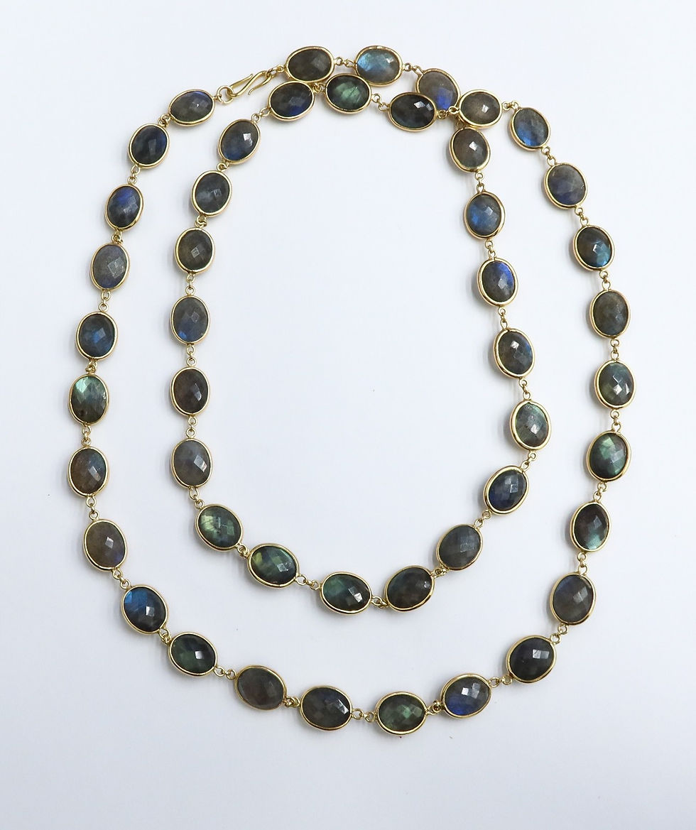 Thumbnail: 18k Yellow Gold and Bezel Oval Faceted Cut Labradorite Necklace