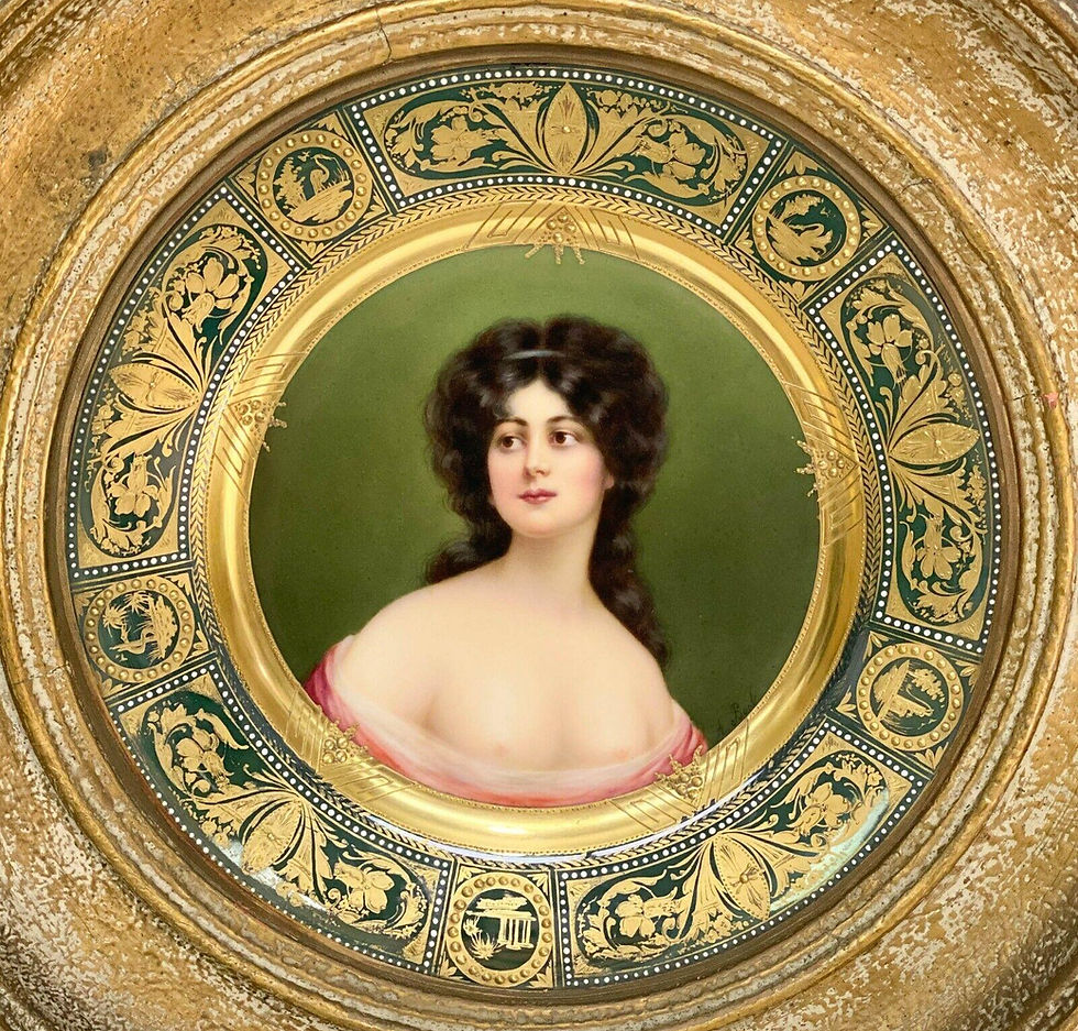 Thumbnail: Royal Vienna Austria Hand Painted Porcelain Plate in Period Frame, Signed, c1910