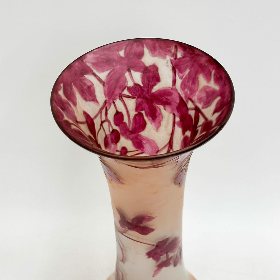 Thumbnail: Legras France Acid Etched Cameo Art Glass Vase Purple Berries Signed c1900