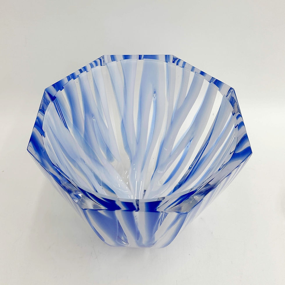Thumbnail: Moser Czech Blue and Clear Art Glass Vase Bowl Ltd Ed/20 Artist Signed
