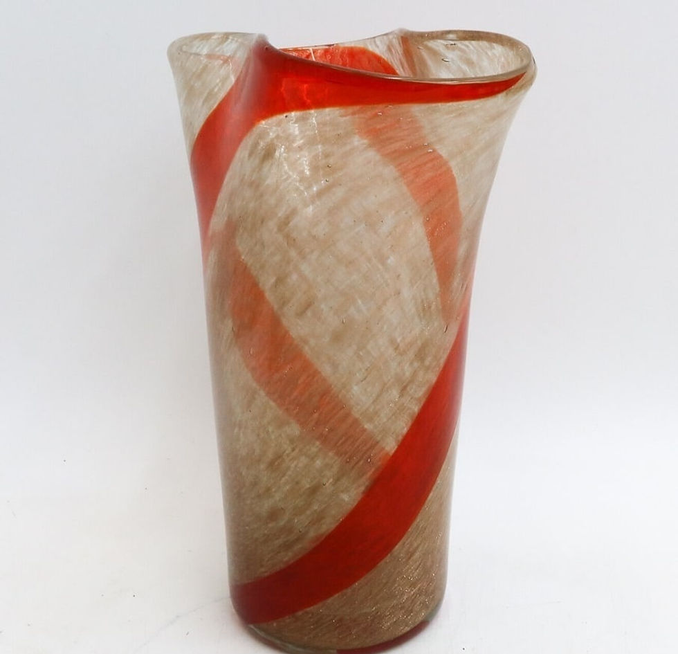 Thumbnail: Fratelli Toso Italian Murano Art Glass Aventurine Vase Red Ribbons