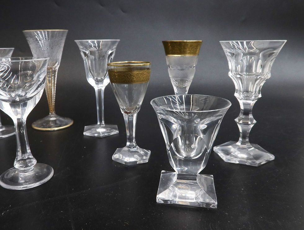 Thumbnail: 12 Moser Czech Crystal Glass Liquor Goblet Set  with Original Box Signed