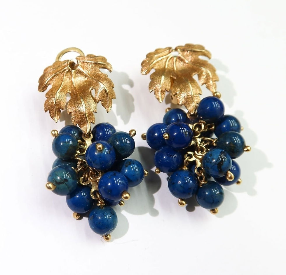 Thumbnail: 14k Yellow Gold and Lapis Lazuli Grape Earrings
