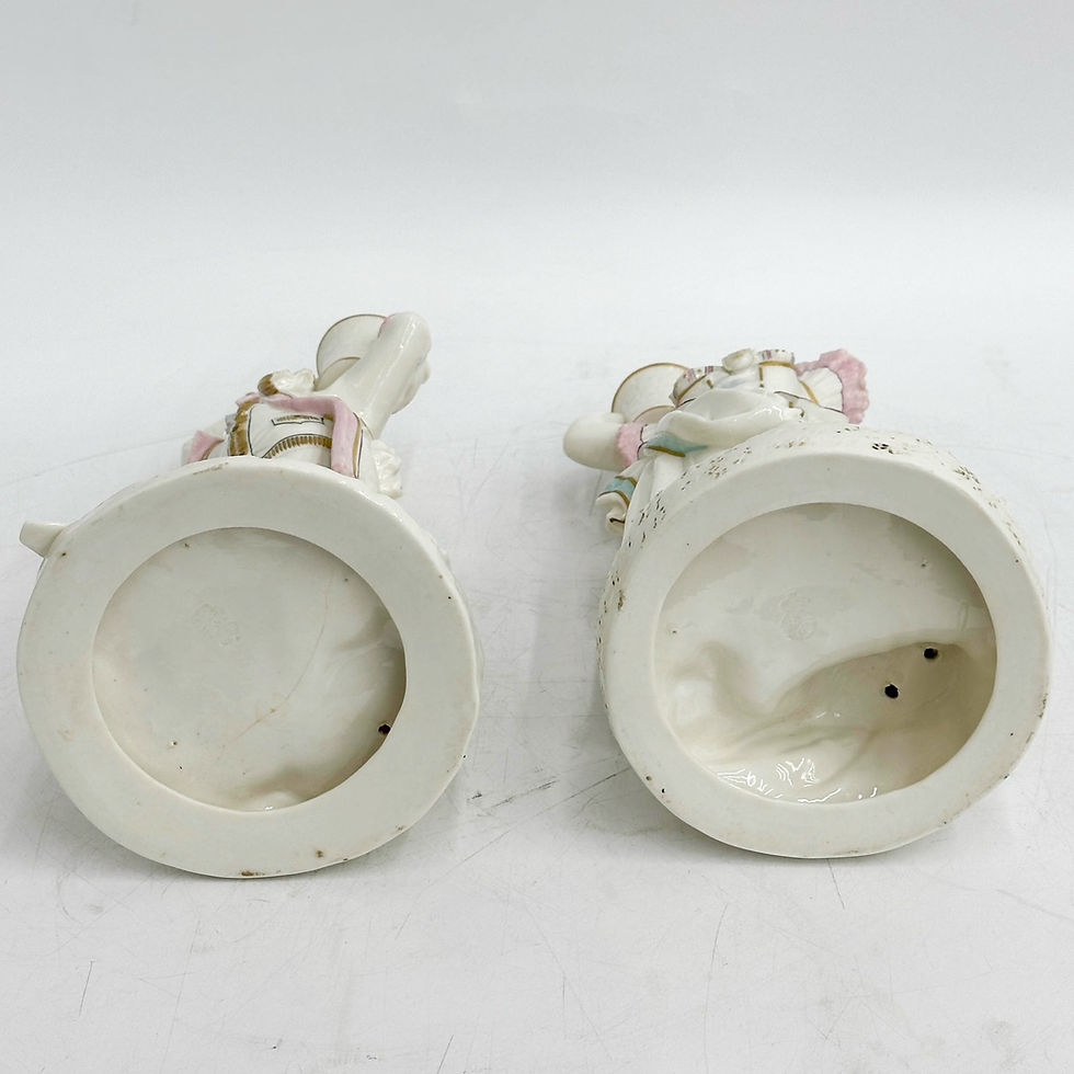 Thumbnail: Pair Royal Worcester Porcelain Man Woman 11 inch Candle Holders