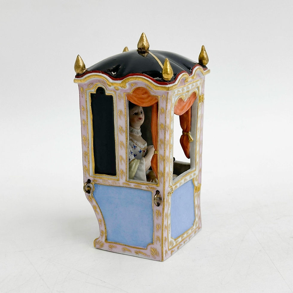Thumbnail: Meissen Hand Painted Porcelain Figurine Woman in Sedan Chair 19th century