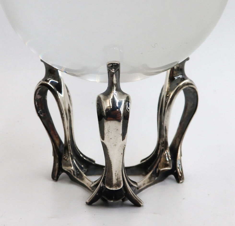 Thumbnail: Steuben Crystal Ball on Sterling Silver Falcon Base by Peter Yenawine c1975