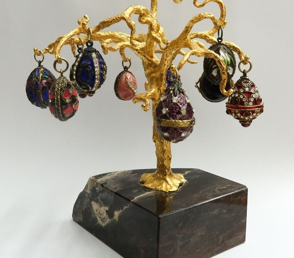 Thumbnail: Faberge Guilloche Enamel Egg Style Gilt Metal and Granite Tree 20th Century