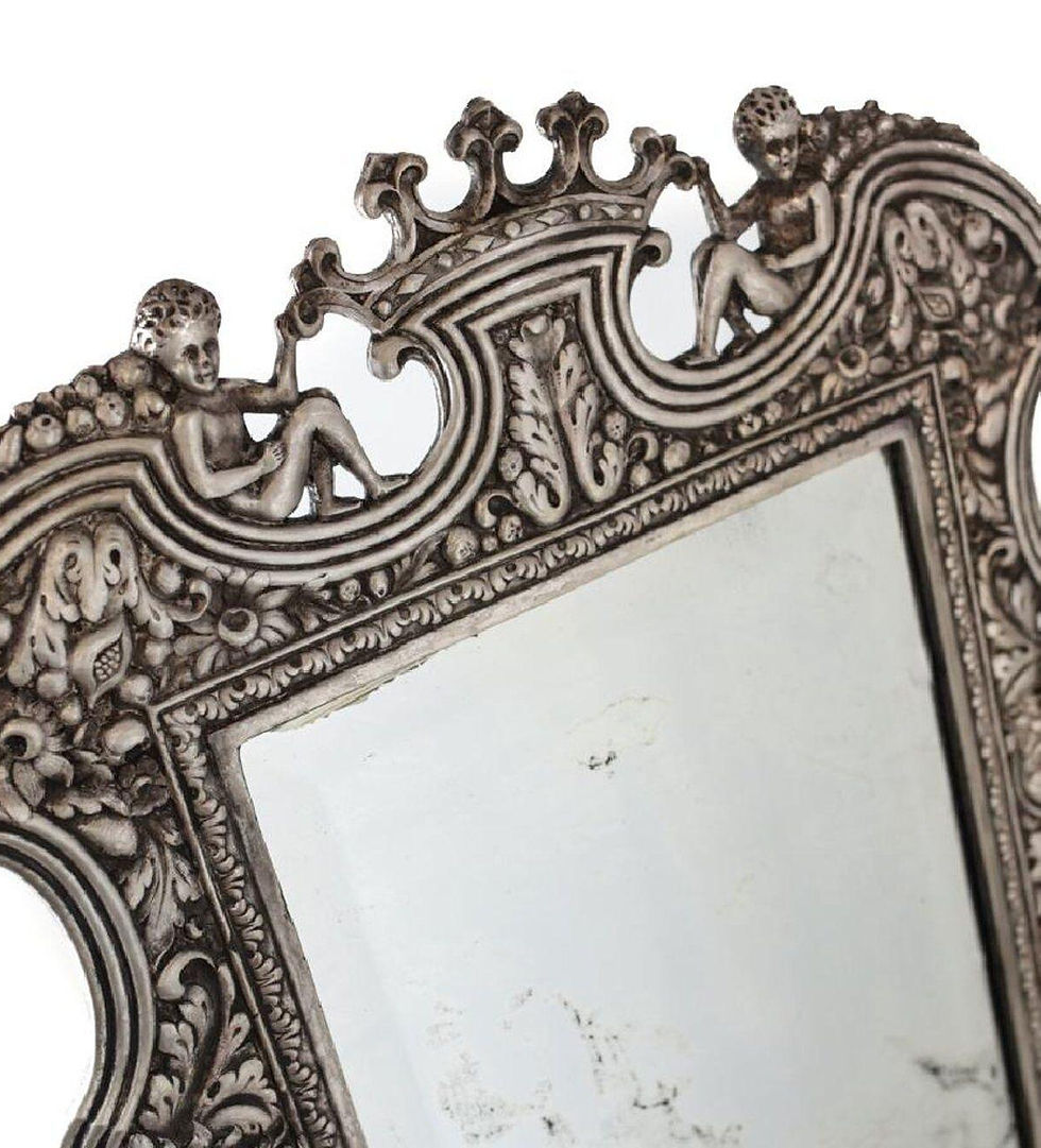 Thumbnail: Antique French Silvered Bronze Easel-Back Mirror 19th Century