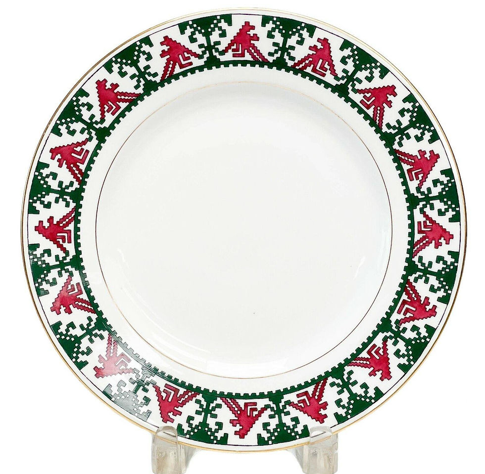 Kornilov Bros Imperial Russian Porcelain 9.6 inch Plate Red & Green c. 1910