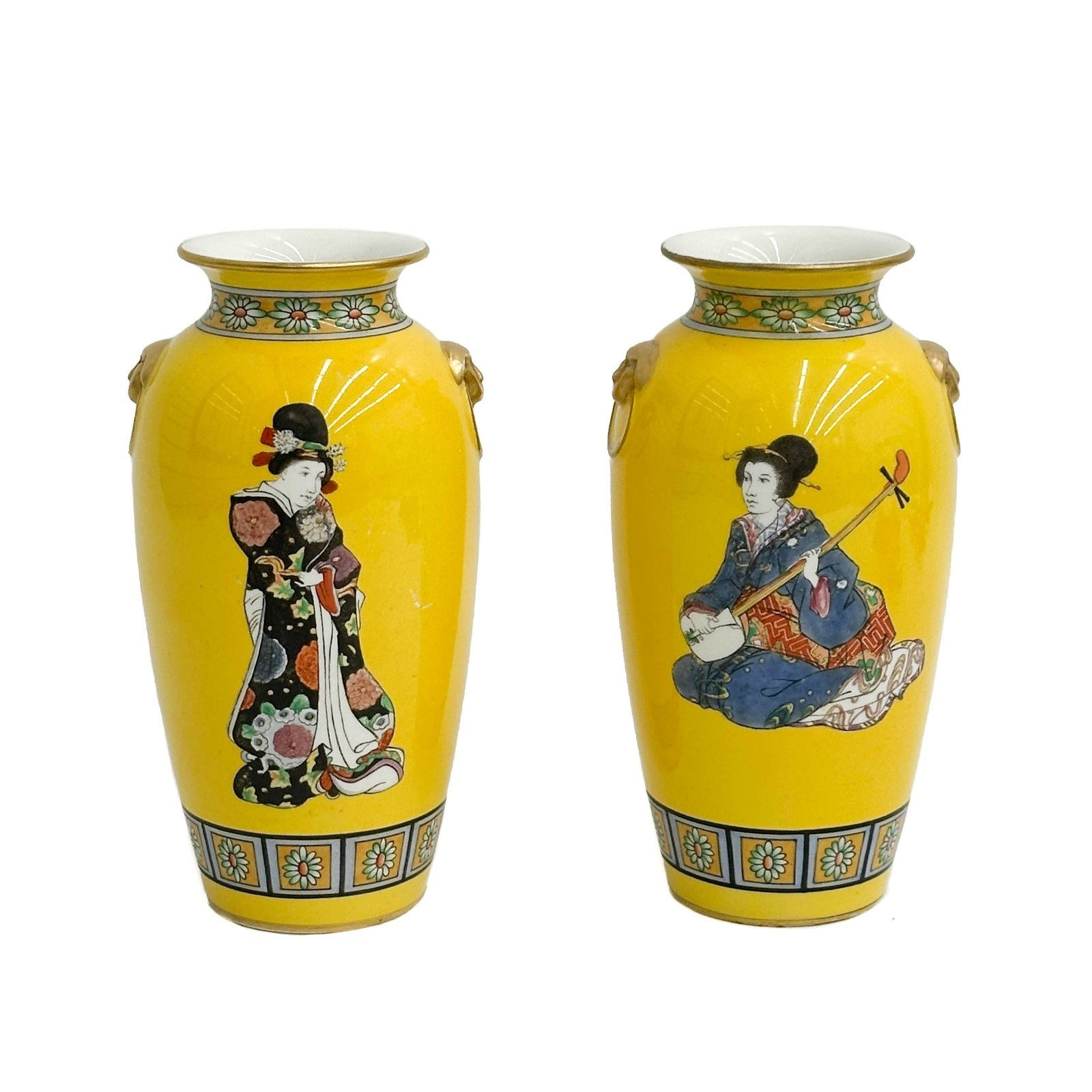 Pair Wedgwood England Hand Painted Porcelain Japonisme Vases 1871
