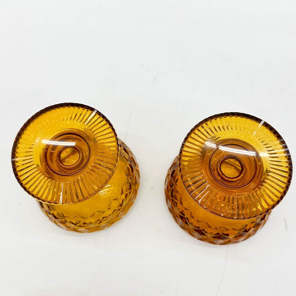 Thumbnail: Pair English Amber Cut Glass Lidded Sweet Meat Candy Jars circa 1900