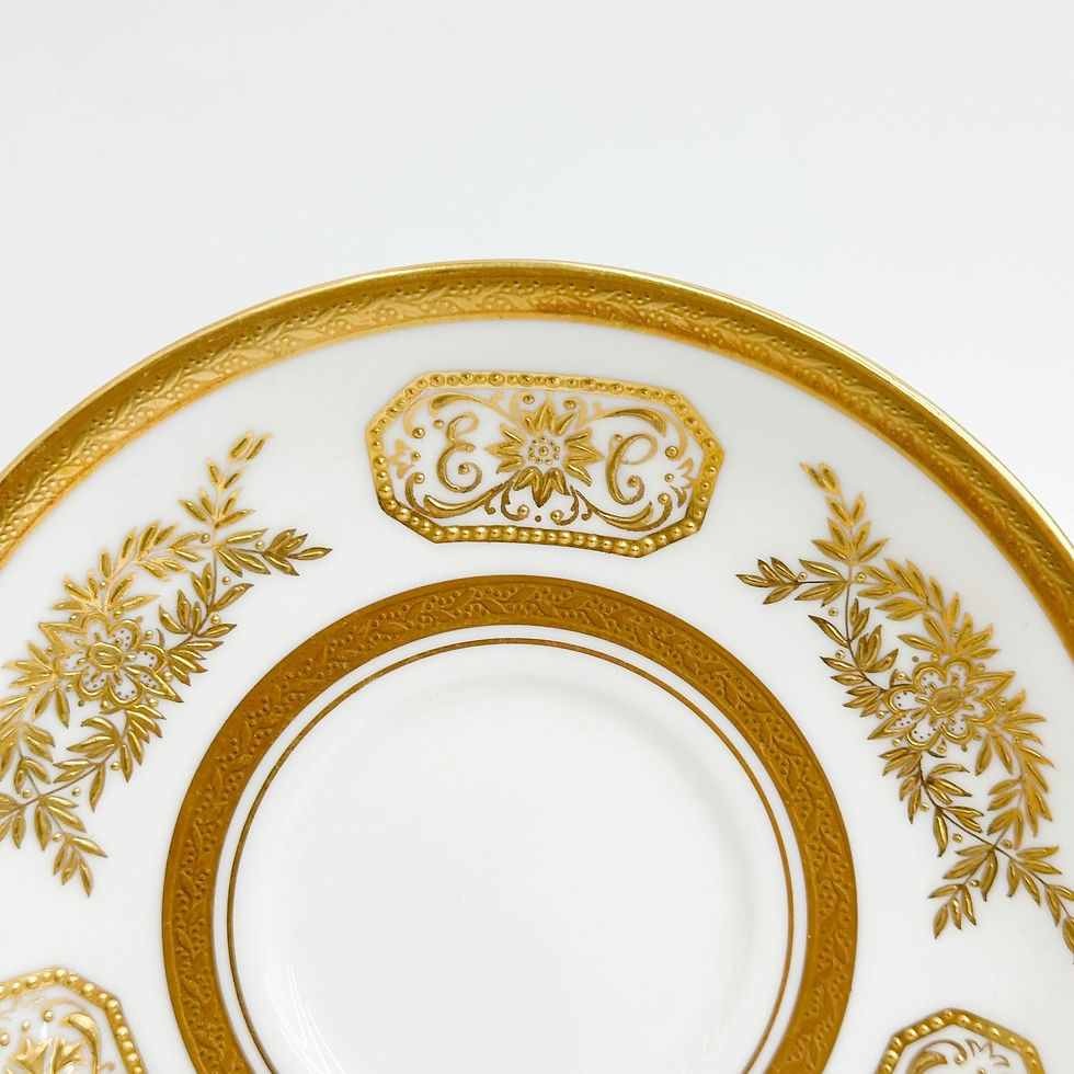 Thumbnail: 5 Aynsley England Porcelain Tea Cup & Saucers Engagement 8220 Monogrammed c1940