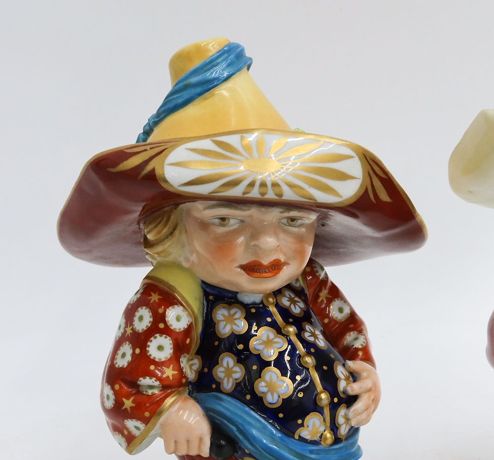 Thumbnail: Pair Royal Worcester England Porcelain Mansion House Dwarf Figurines 1883/1885