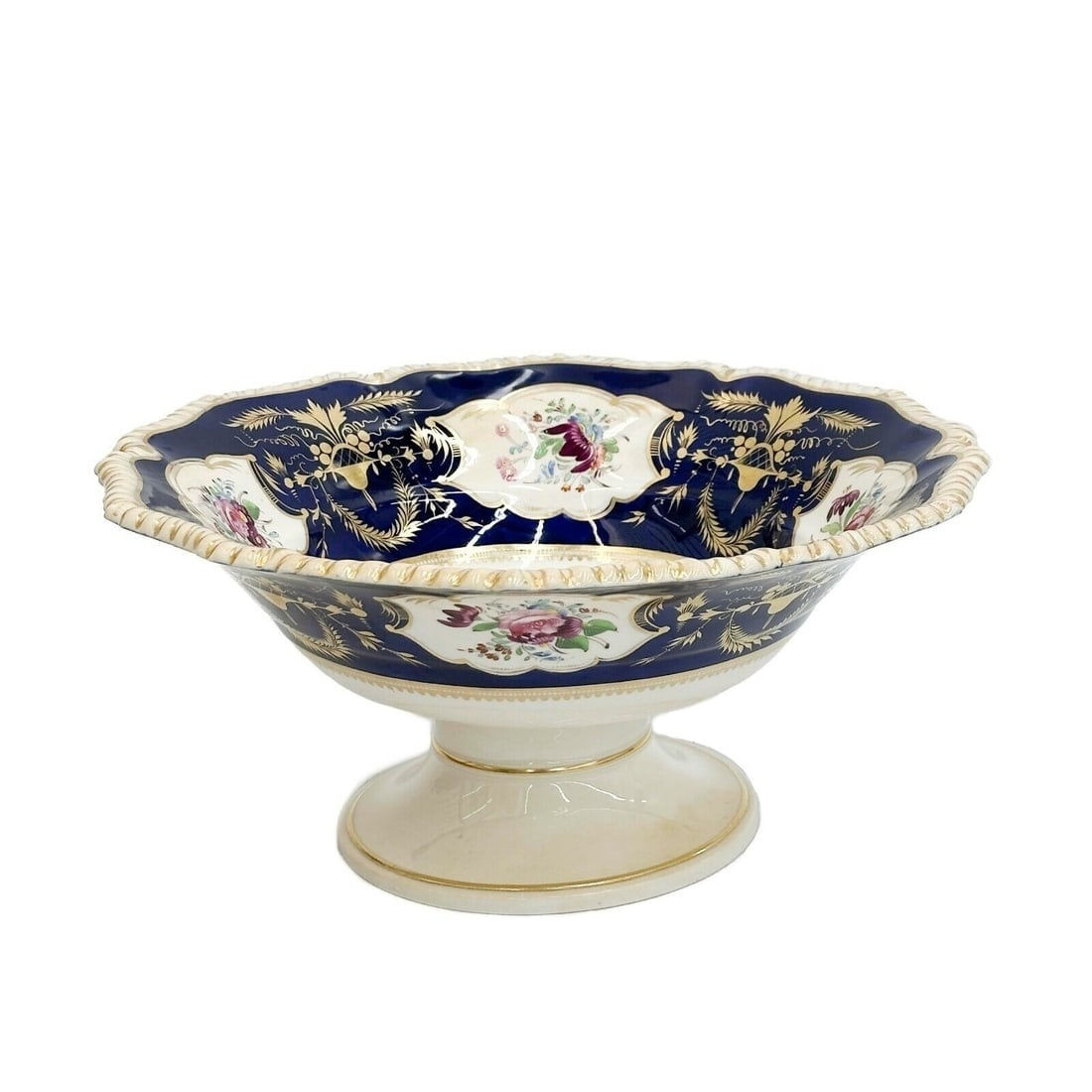 Royal Crown Derby Hand Painted Porcelain Centerpiece Compote Cobalt Blue c1820s