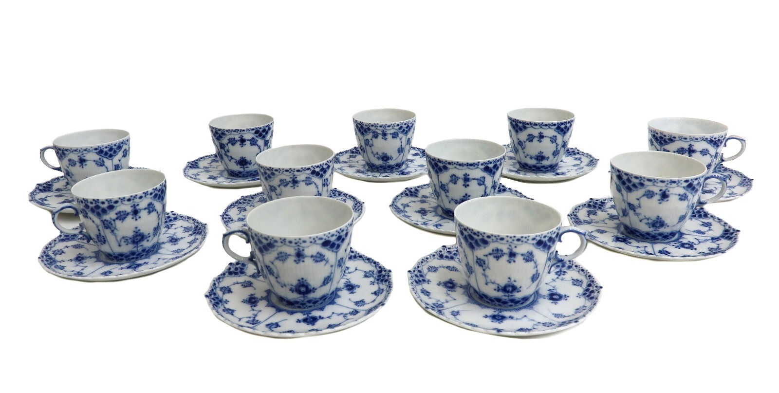 11 Royal Copenhagen Denmark Porcelain Full Lace No Trim Cup and Saucers #1035