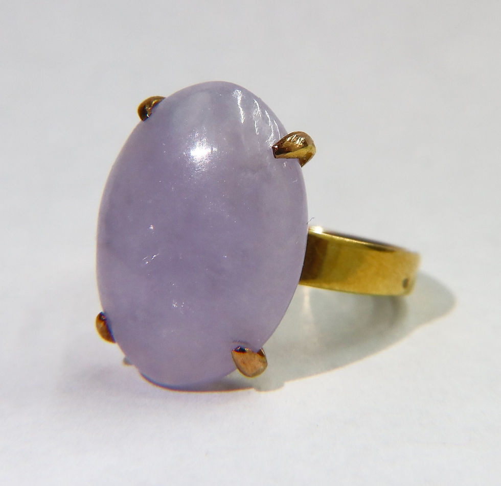 Thumbnail: 14k Yellow Gold and Oval Cabochon Lavender Jade Ring Size 6