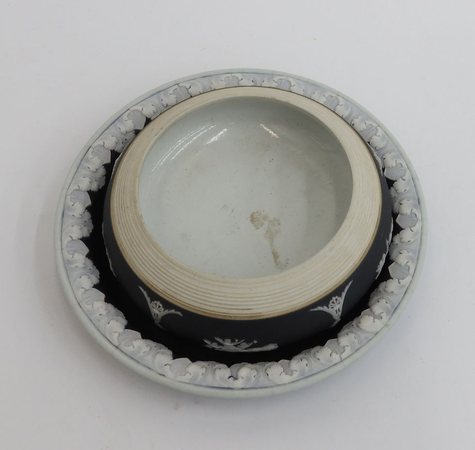 Thumbnail: Wedgwood England Black Dipped Jasperware Cup Bowl and Underplate Late 19th C