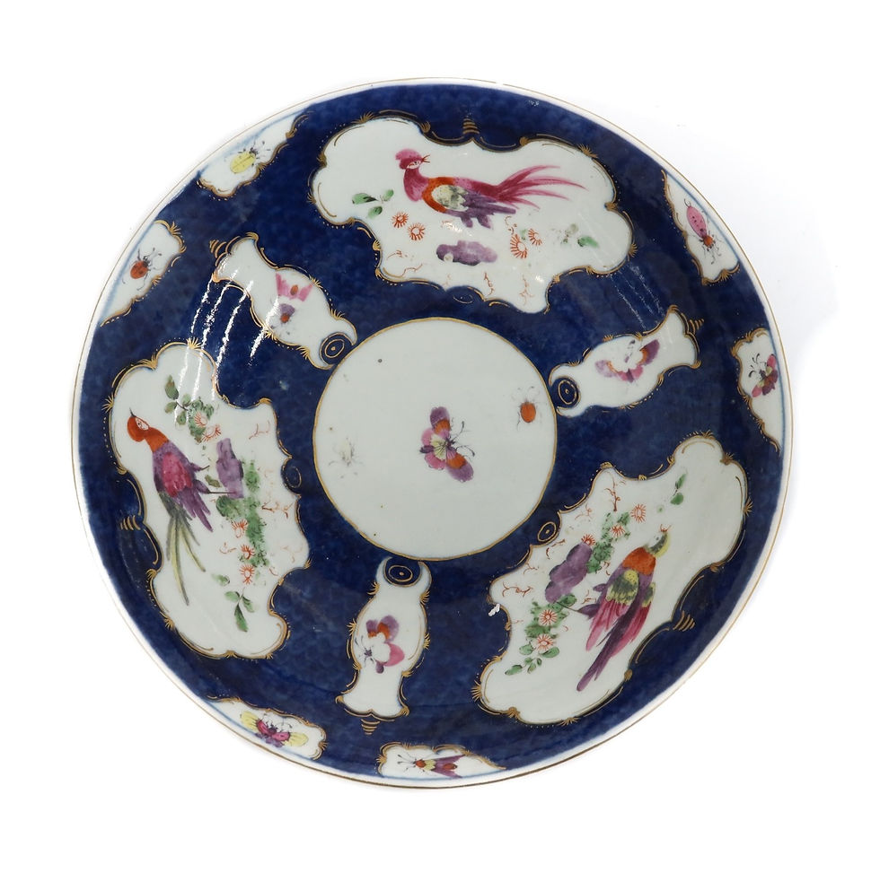Thumbnail: Royal Worcester England Blue Scale Hand Painted Gilt Exotic Birds  Dish c1770