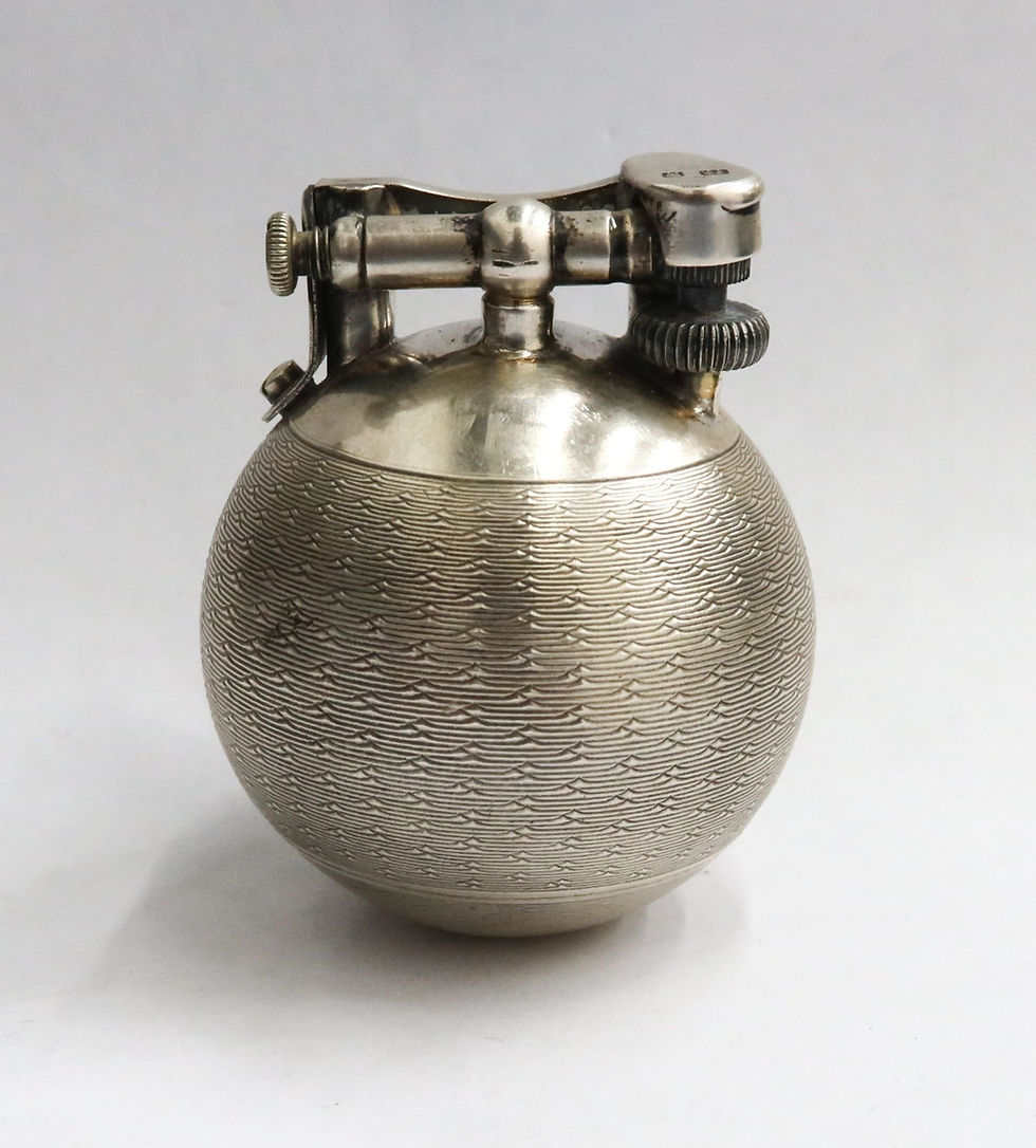 Thumbnail: Dunhill English Sterling Silver Guilloche Pattern Ball Form Lighter 1929