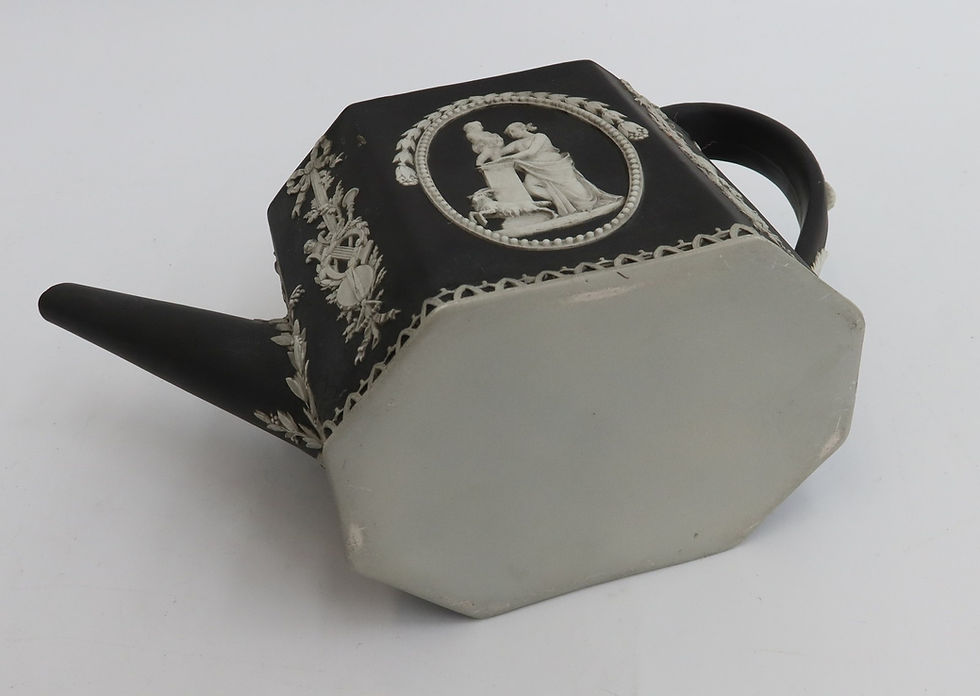 Thumbnail: Wedgwood England Black Dipped Jasperware Figural Teapot circa 1780
