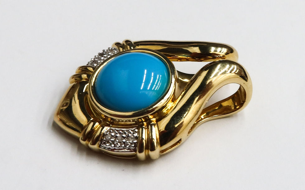 Thumbnail: 14k Yellow Gold Diamond and Cabochon Turquoise Necklace Pendant Enhancer