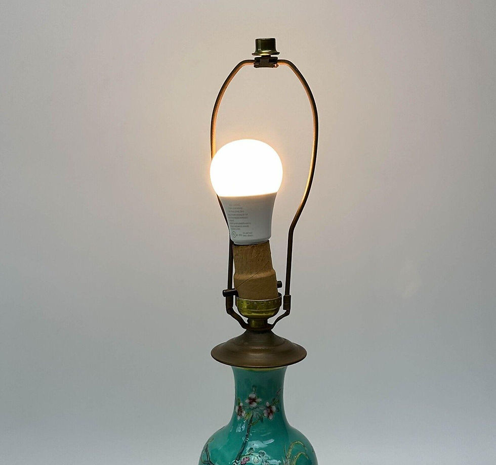 Thumbnail: Chinese Blue Enameled Porcelain Vase Mounted as a Lamp Florals and Birds
