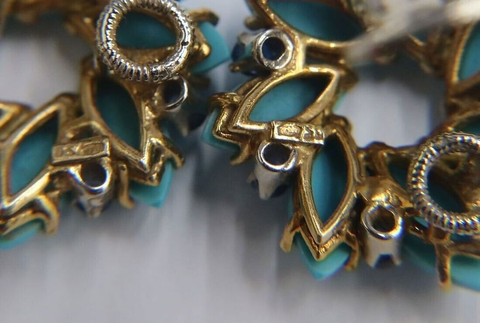 Thumbnail: Pair 18k Yellow Gold Turquoise and Blue Spinel Clip Earrings
