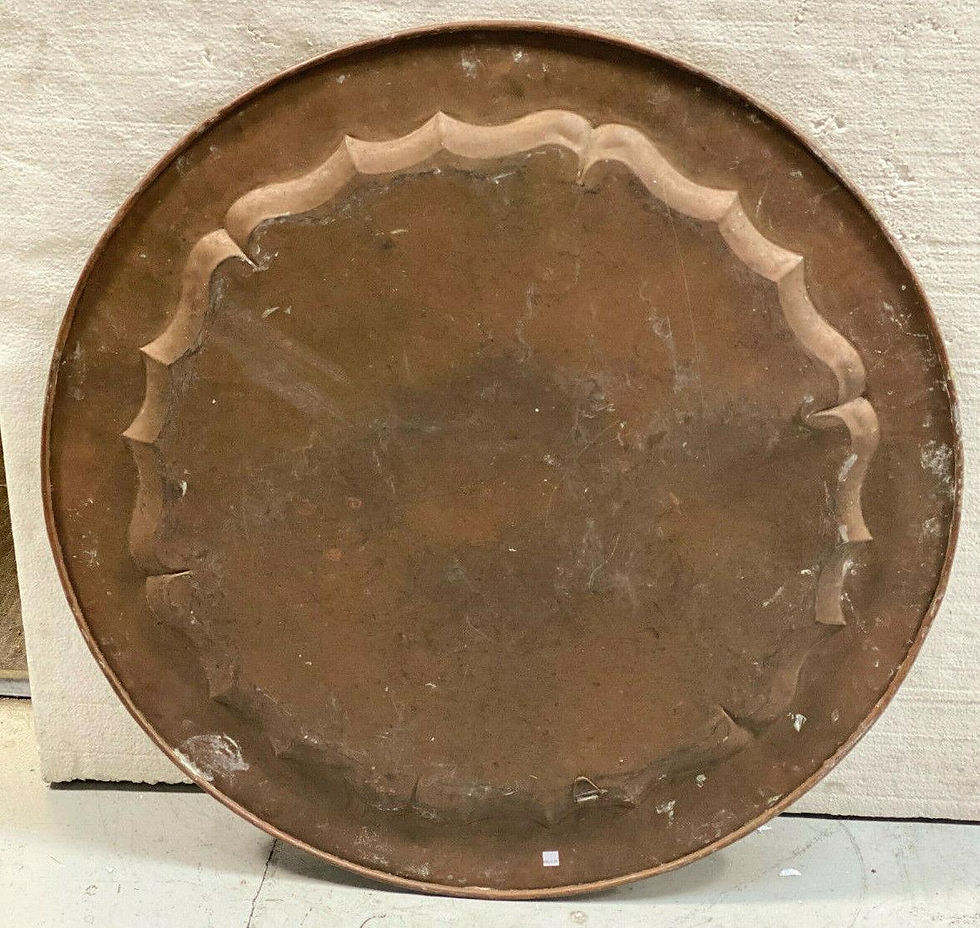 Thumbnail: 28" Middle Eastern Egyptian Copper and Enamel Charger Tray Platter Mid Century