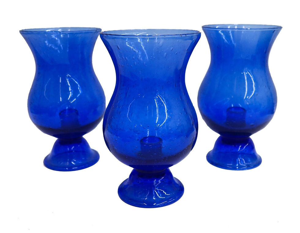 3 French Blown Controlled Bubble Large Footed Candle Holders 20th Century