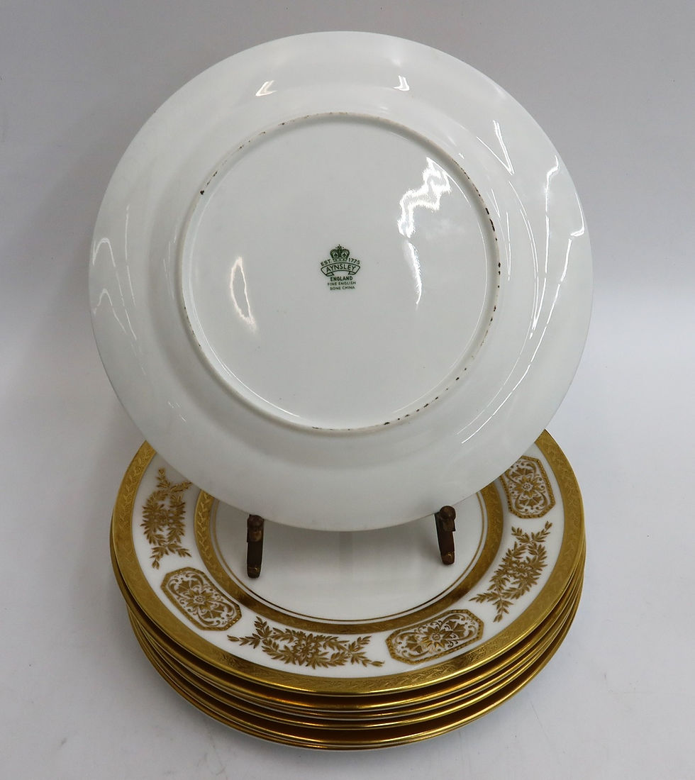 Thumbnail: 10 Aynsley England Porcelain Dinner Plates in Engagement 8220 c 1940