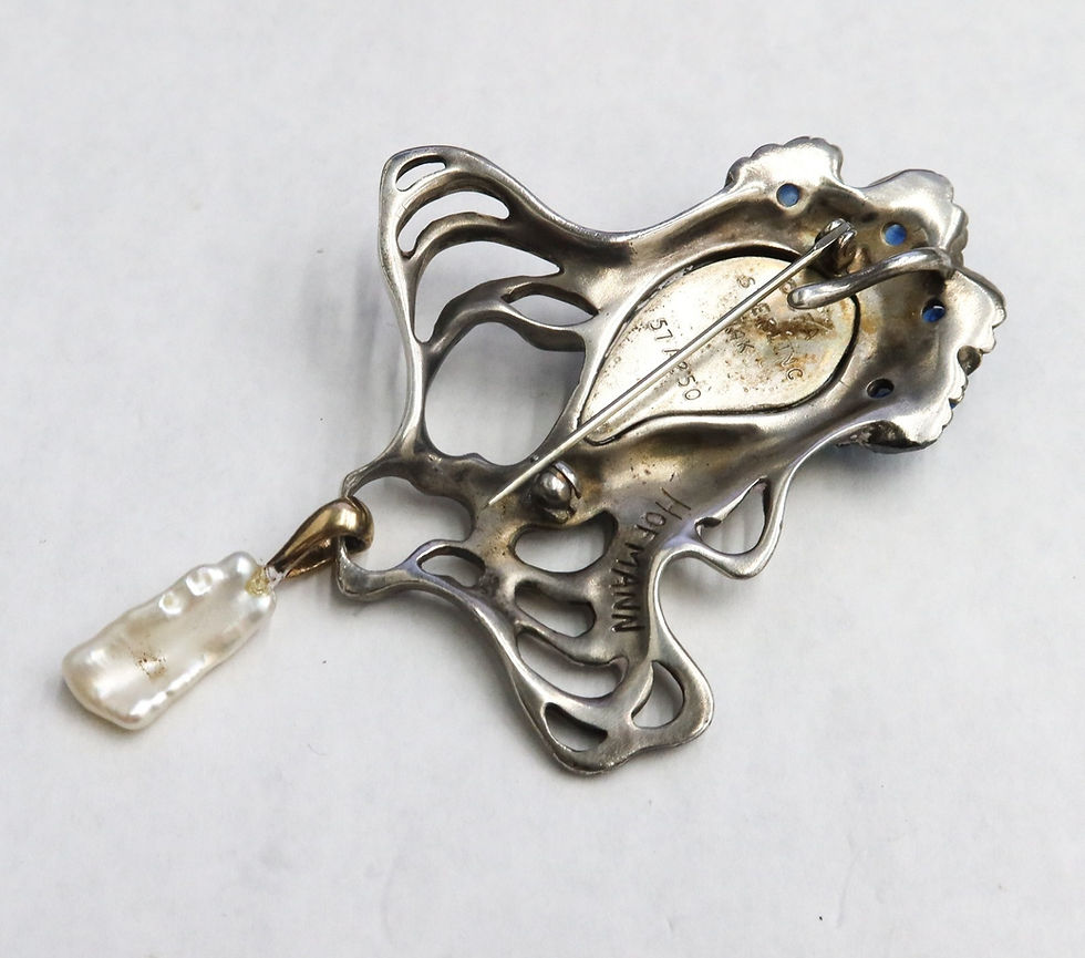 Thumbnail: Douglas Hofmann CFA MoP 14k Gold Sterling Silver Sapphire Art Nouveau Brooch