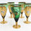 Thumbnail: 7 Bohemian Green and Gilt Hand Painted Enamel Wine Glass Goblets circa 1960