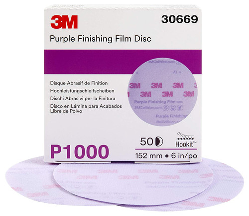 3m Hookit Purple Finishing Film Abrasive Disc 30669, 6 In, 1000+ Grade, 50 Pack