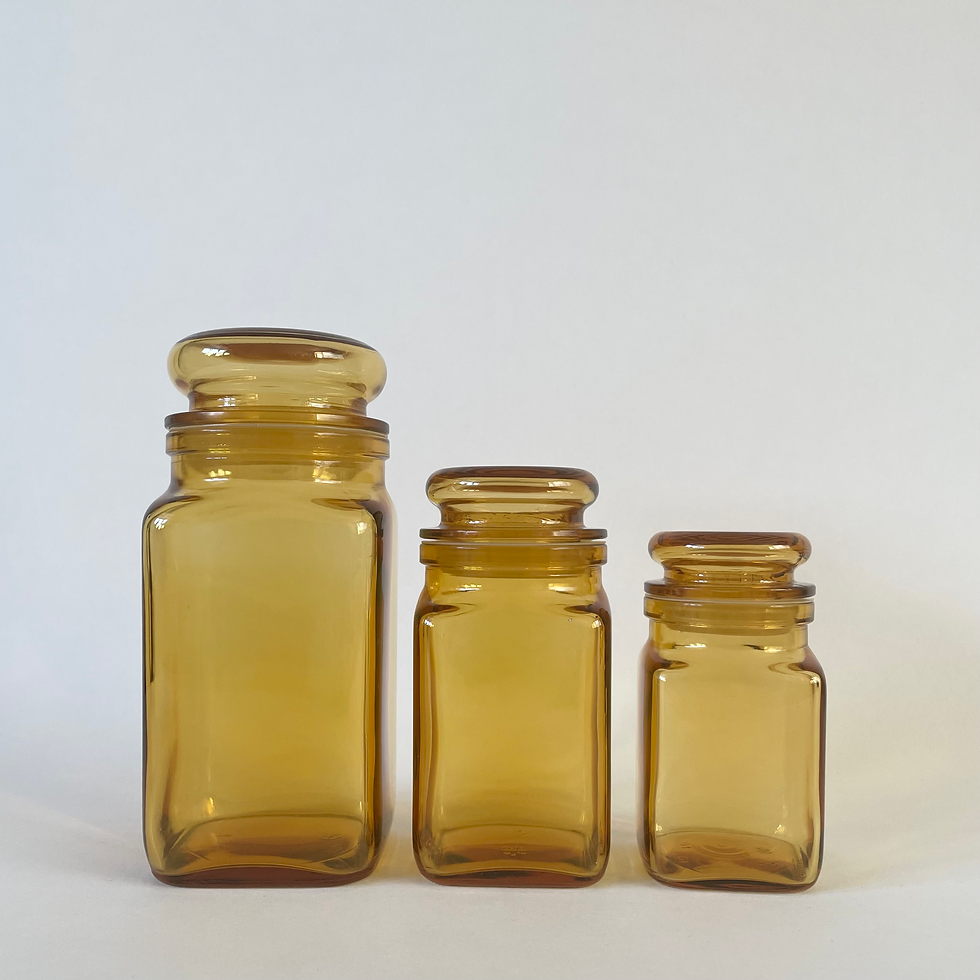 3x Vintage Italian Amber Glass Apothecary Jars By Bormioli Rocco 70s