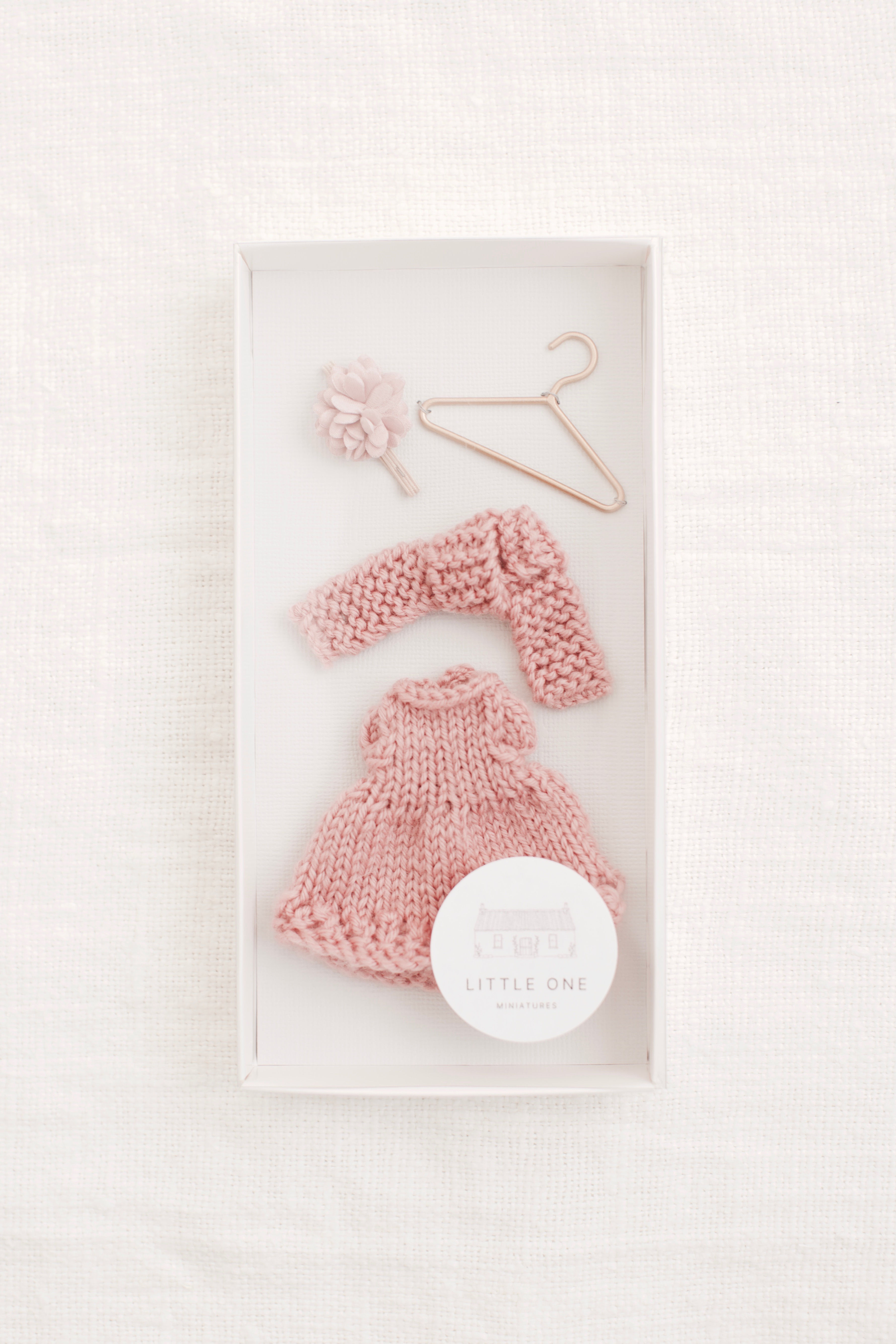 LOM Classic Knit Dress ROSE, Flower Headband, Scarf - Big Sis +Little Sis